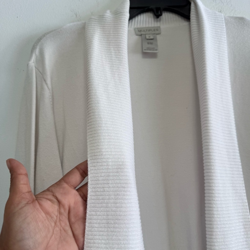 Multiples White Longline Open Front Cardigan Ribbed Trim Button Detail - Picture 4 of 6